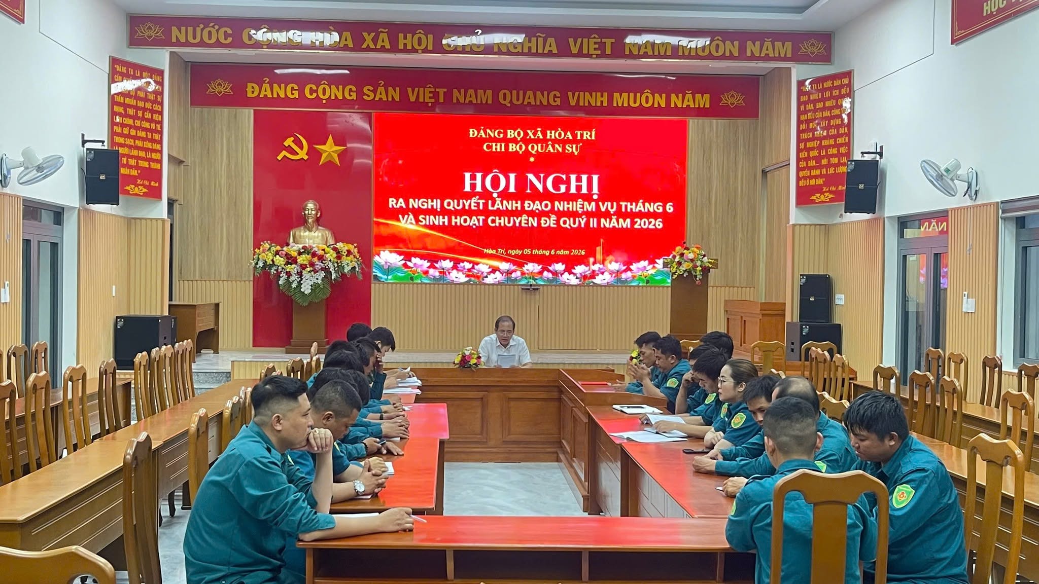 Chi bộ Quân sự xã Hòa Trí tổ chức sinh hoạt thường kỳ tháng 6 và sinh hoạt Chuyên đề Quý II.2026